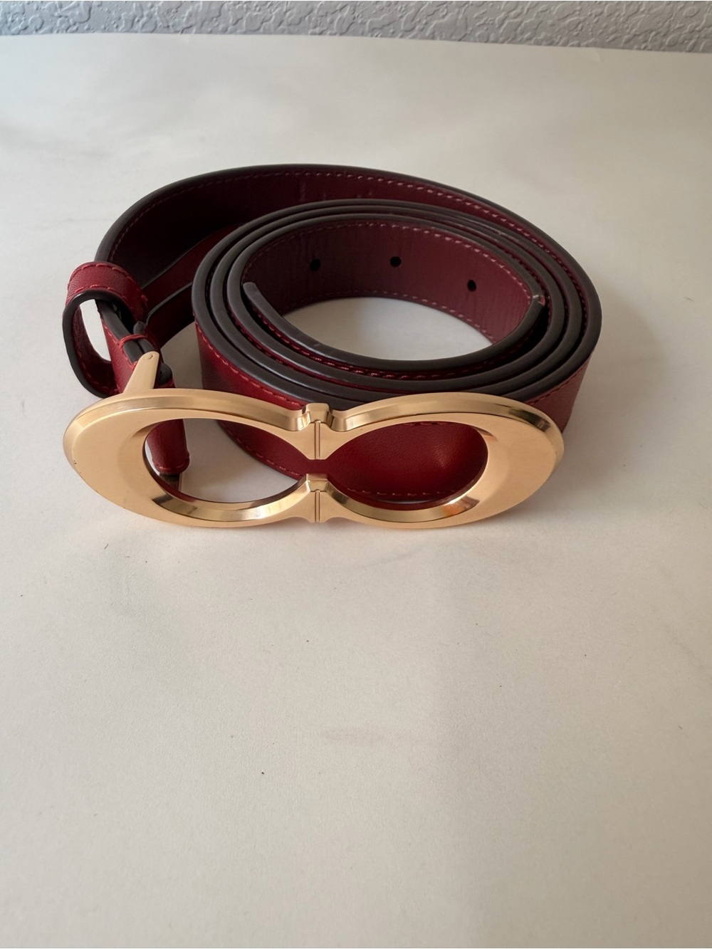 COACH Signature Buckle Belt 1941 Red | Refined Calf Leather Gold Tone C Buckle - Picture 2 of 6